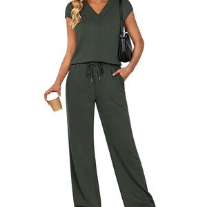 Elegant Green Casly Lamiit Summer Travel 2-Piece Set - Size S-XL